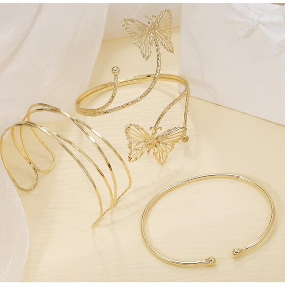 3Pcs Gold Arm Cuff Bracelets for Women Open Adjustable Upper Arm Bangle Adjustab - Picture 6 of 6